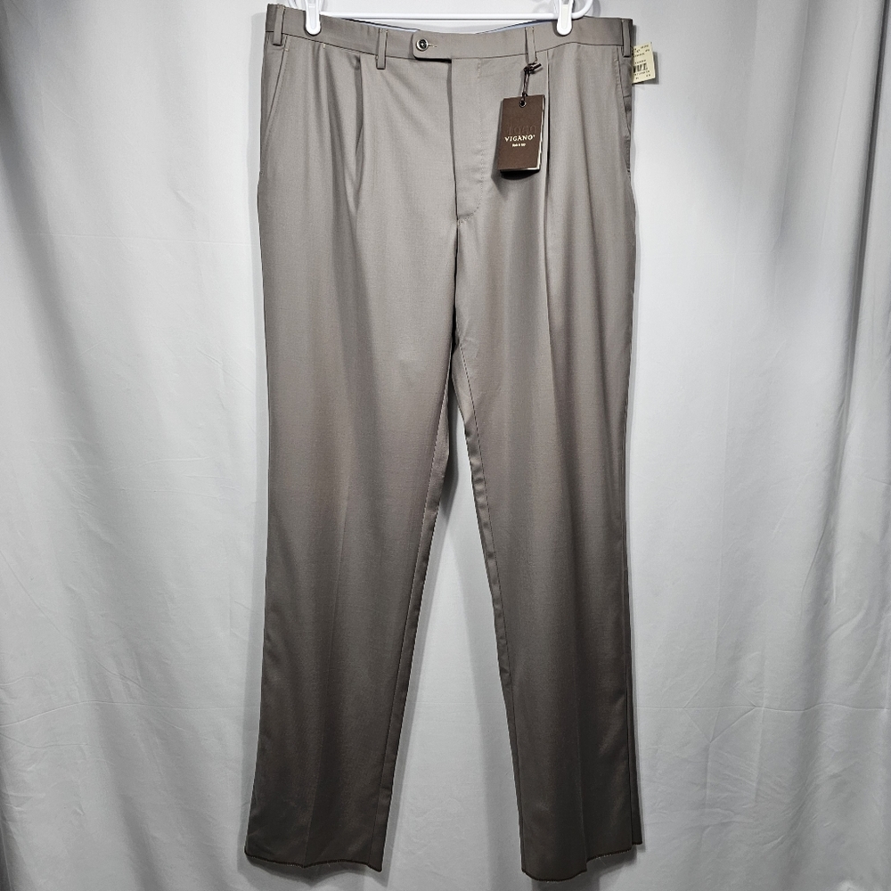 NWT 1959 Vigano Boyds Philadelphia Dress Pants Trouser Sz 42 Tan Flat Front Wool